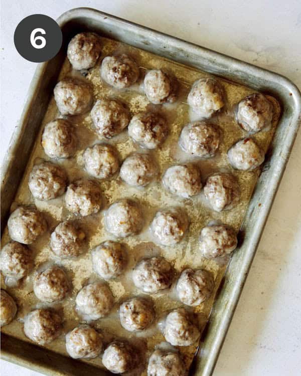 Swedish meatballs baked on a baking sheet.