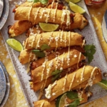 Homemade taquitos on a platter made with an air fryer.