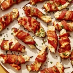 Jalapeno poppers up close on a platter.