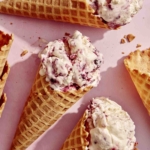 Waffle cones filled with no churn ice cream.
