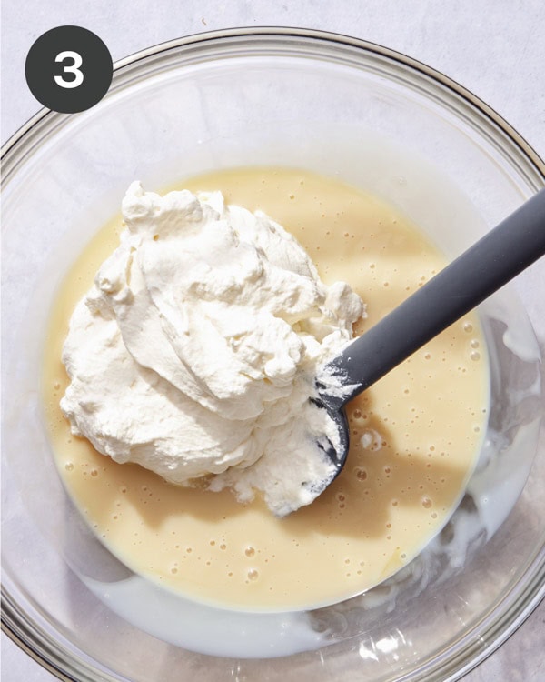 Whipping cream being folded into an ice cream base.