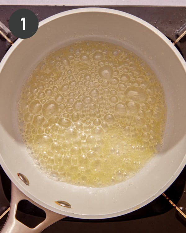 Butter melted in a skillet. 