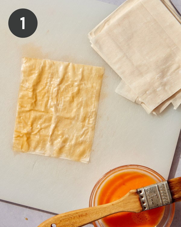 Phyllo dough with egg wash in between layers.