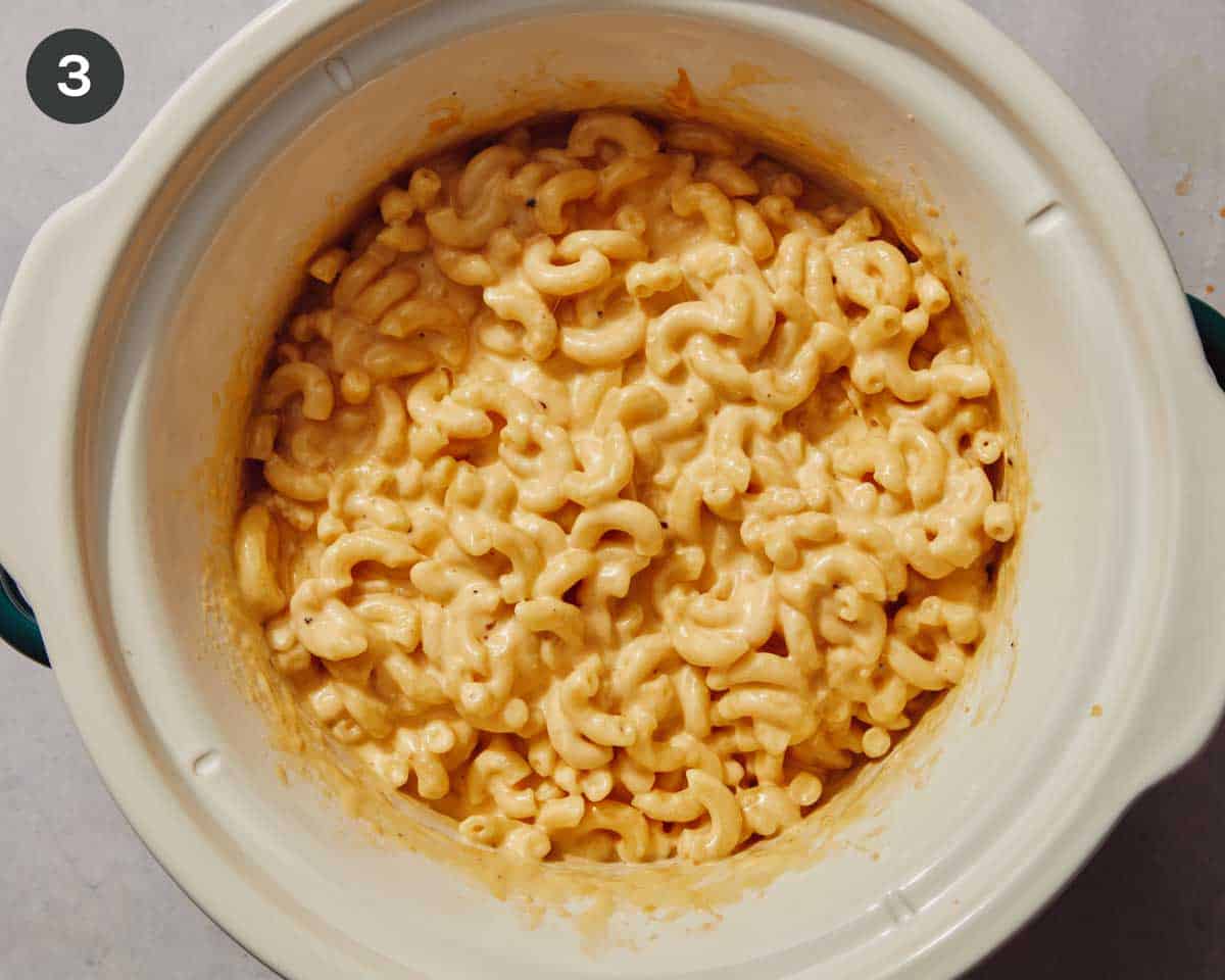 Freshly made crock pot mac and cheese.