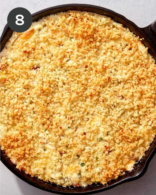 Jalapeño popper dip baked out of the oven.