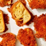 Parmesan crostini ready to be served.