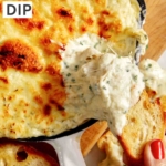 bread and creamy dip with hand and bowl