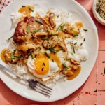 Loco moco on plates to serve to two people.