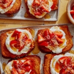 Honey brick toast recipe on platters.
