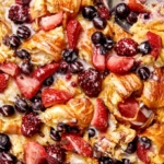 Bread pudding in a baking dish.