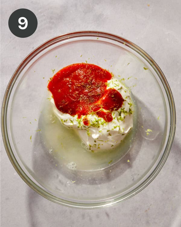 Spicy flautas dipping ingredients in a glass bowl.