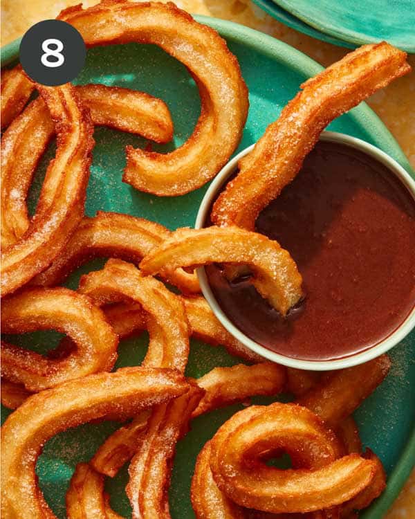 Spanish Churros with chocolate sauce on the side.