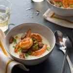 Close up on Shrimp and Grits in a bowl.