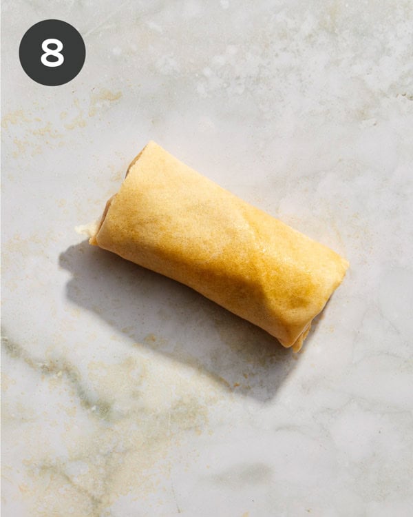A freshly rolled spring roll.