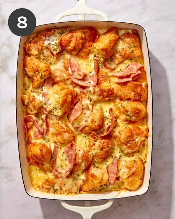 Freshly baked ham and cheese croissant bake out of the oven.