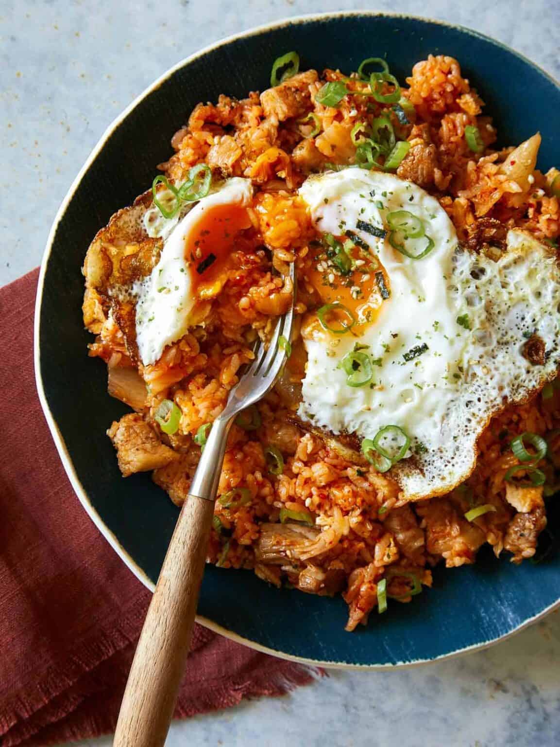 Kimchi Fried Rice Spoon Fork Bacon